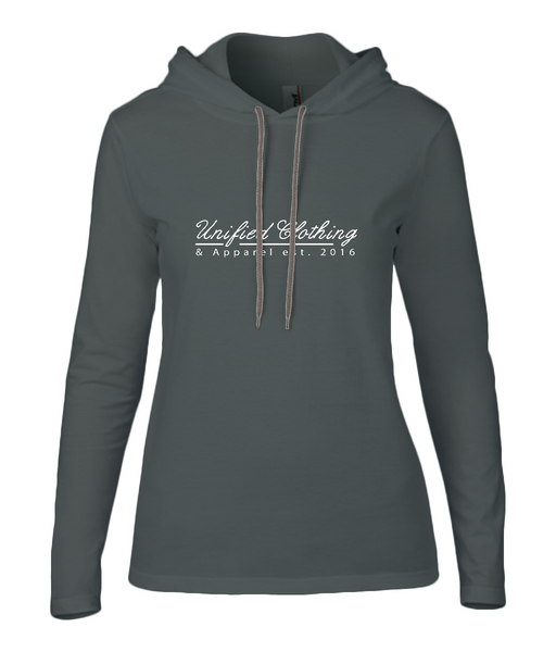 Anvil Ladies Fashion Basic Long Sleeve Hooded T-Shirt Unified Clothing Est. White - Unified Clothing